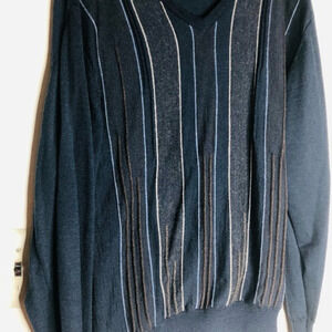 Tagio Mens XLarge Wool Blend‎ Pullover Navy Stripe V Neck Sweater Lightweight